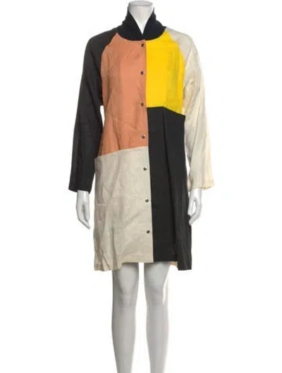 Pre-owned Marimekko Colorblock Pattern Mini Dress In Neutrals