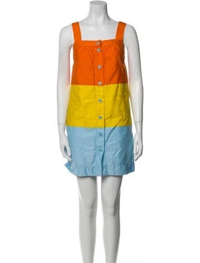 Pre-owned Marimekko Colorblock Pattern Square Neckline Tunic In Orange