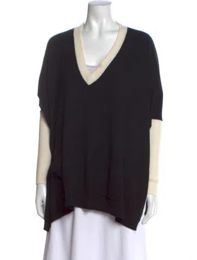 Pre-owned Marimekko Colorblock Pattern V-neck Sweater In Black