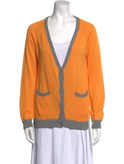 Pre-owned Marimekko Colorblock Pattern V-neck Sweater In Orange