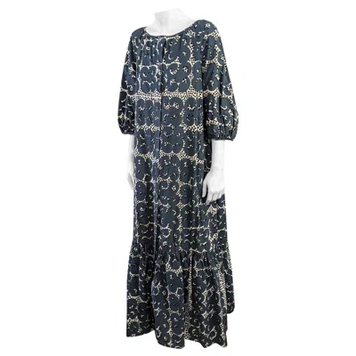 Pre-owned Marimekko Cotton Poplin  Maxi Ruffle Dress In Black