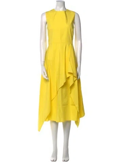 Pre-owned Marimekko Crew Neck Midi Length Dress In Yellow