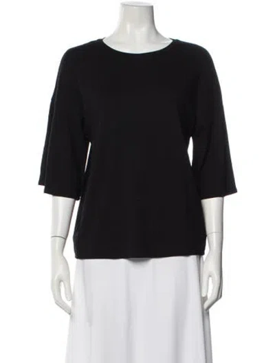 Pre-owned Marimekko Crew Neck Three-quarter Sleeve Top In Black