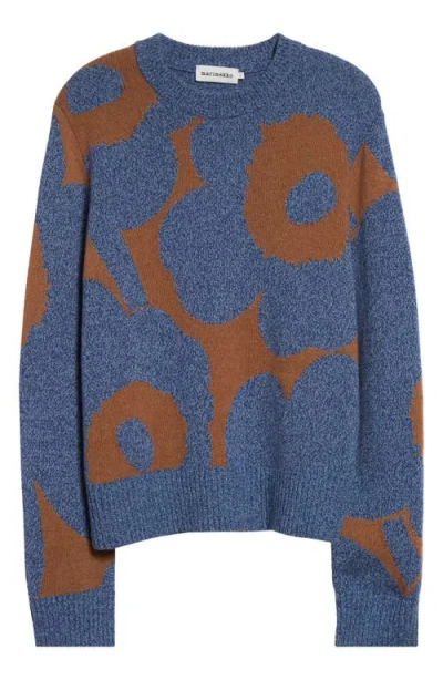 Marimekko Crewneck Cotton Sweater In Blue