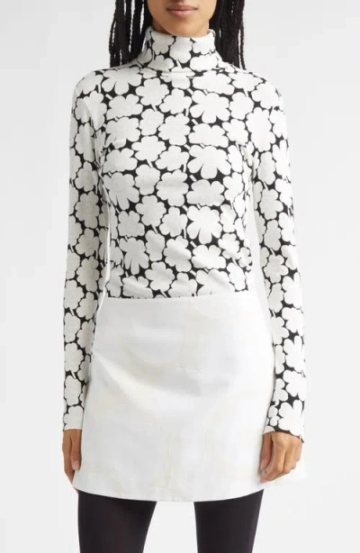 Marimekko Emali Unikko Rib Jersey Turtleneck Top In White