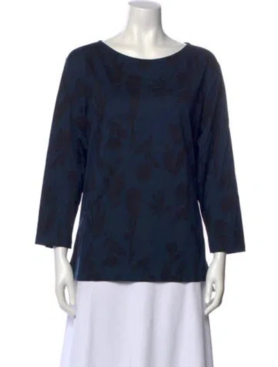 Pre-owned Marimekko Floral Print Bateau Neckline Blouse In Blue