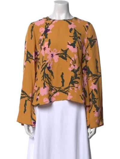 Pre-owned Marimekko Floral Print Bateau Neckline Blouse In Neutral