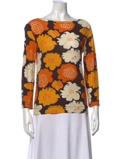 Pre-owned Marimekko Floral Print Bateau Neckline Top In Yellow