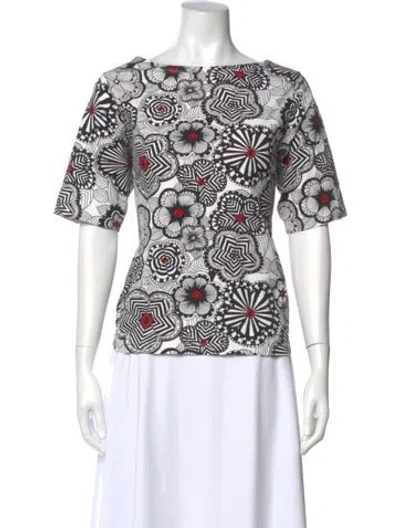 Pre-owned Marimekko Floral Print Bateau Neckline T-shirt In Pink