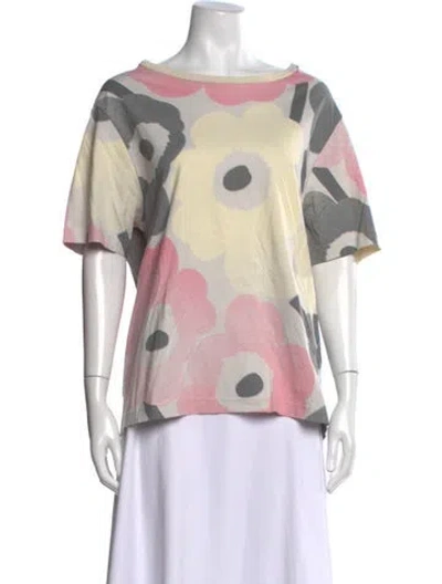 Pre-owned Marimekko Floral Print Bateau Neckline T-shirt In White