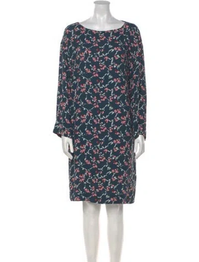 Pre-owned Marimekko Floral Print Bateau Neckline Tunic In Blue