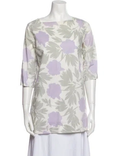 Pre-owned Marimekko Floral Print Bateau Neckline Tunic In Neutral
