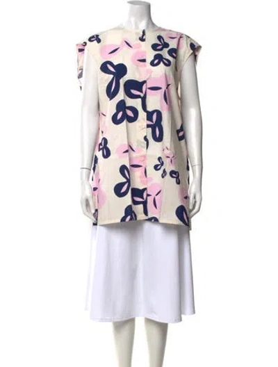 Pre-owned Marimekko Floral Print Crew Neck Button-up Top In Multicolor