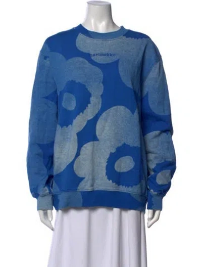 Pre-owned Marimekko Floral Print Crew Neck Sweater In Blue