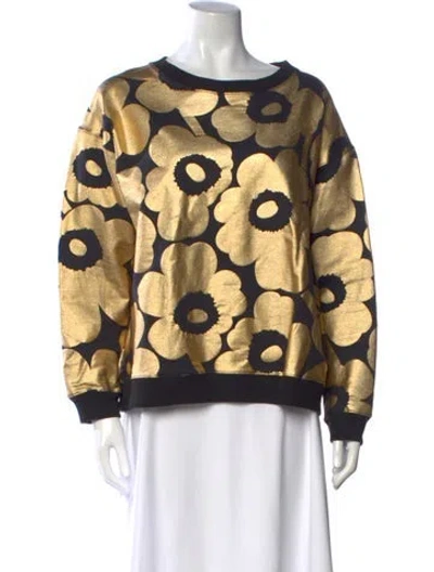 Pre-owned Marimekko Floral Print Crew Neck Sweatshirt In Gold