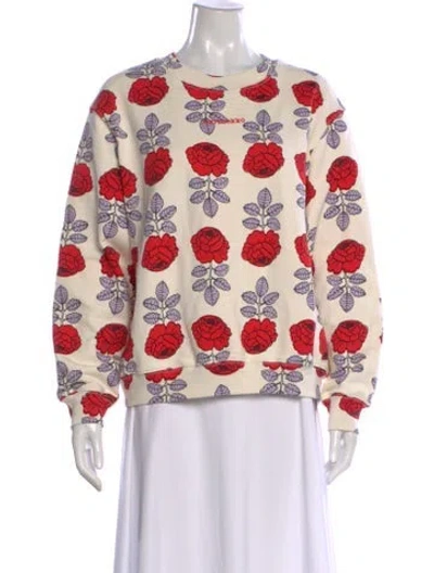 Pre-owned Marimekko Floral Print Crew Neck Sweatshirt W/ Tags In Red