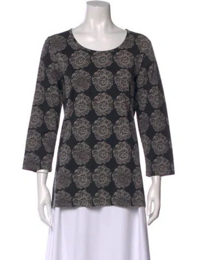 Pre-owned Marimekko Floral Print Crew Neck Top In Black