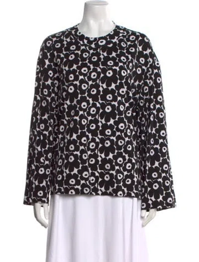 Pre-owned Marimekko Floral Print Crew Neck Top In Black