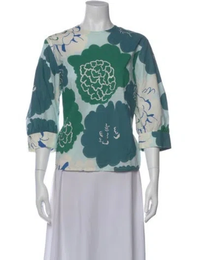 Pre-owned Marimekko Floral Print Crew Neck Top In Blue