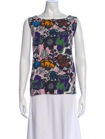 Pre-owned Marimekko Floral Print Crew Neck Top In Blue