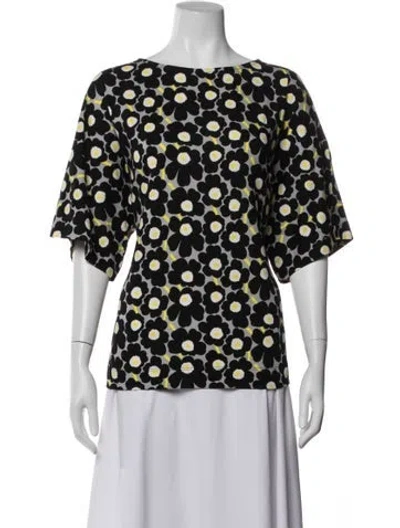 Pre-owned Marimekko Floral Print Crew Neck Top In Blue