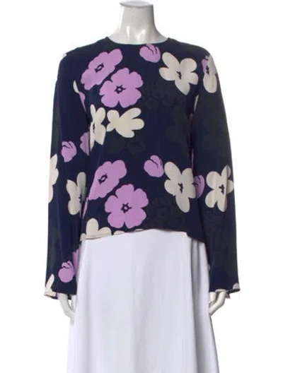 Pre-owned Marimekko Floral Print Crew Neck Top In Blue