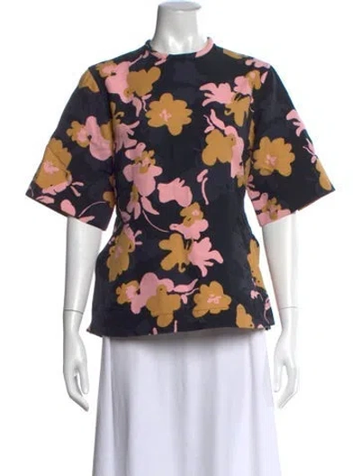 Pre-owned Marimekko Floral Print Crew Neck Top In Blue