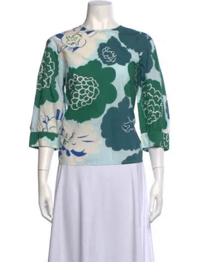 Pre-owned Marimekko Floral Print Crew Neck Top In Blue