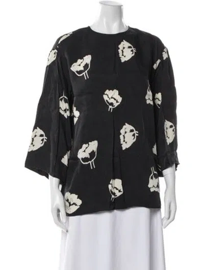 Pre-owned Marimekko Floral Print Crew Neck Top In Gray