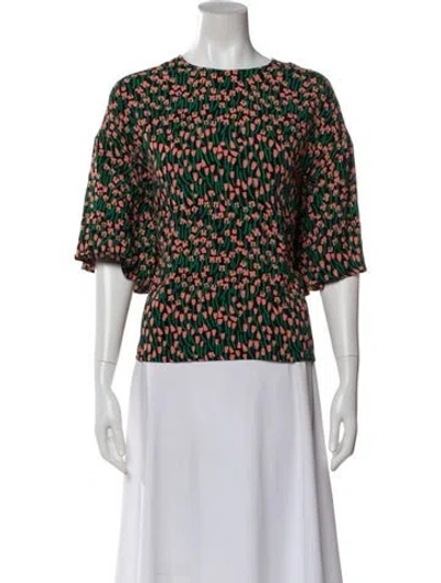 Pre-owned Marimekko Floral Print Crew Neck Top In Green