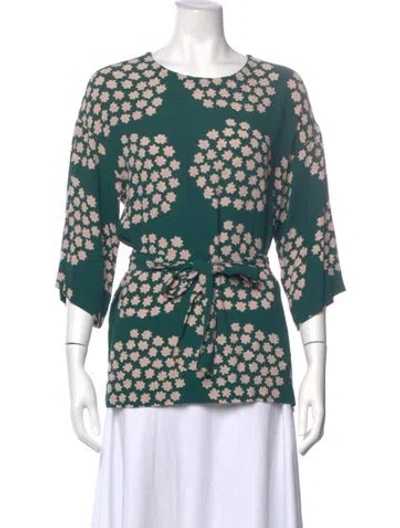 Pre-owned Marimekko Floral Print Crew Neck Top In Green