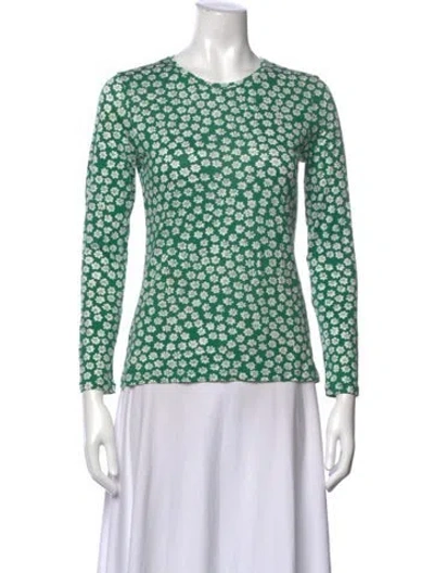 Pre-owned Marimekko Floral Print Crew Neck Top In Green