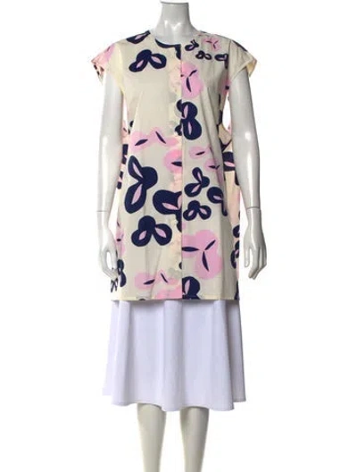 Pre-owned Marimekko Floral Print Crew Neck Top In Neutrals