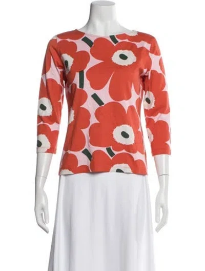Pre-owned Marimekko Floral Print Crew Neck Top In Pink