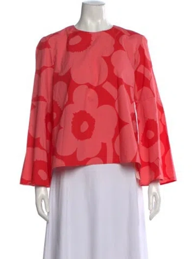 Pre-owned Marimekko Floral Print Crew Neck Top In Pink