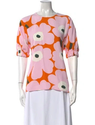 Pre-owned Marimekko Floral Print Crew Neck Top In Pink