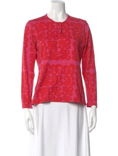 Pre-owned Marimekko Floral Print Crew Neck Top In Red