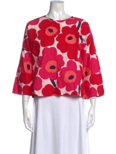Pre-owned Marimekko Floral Print Crew Neck Top In Red