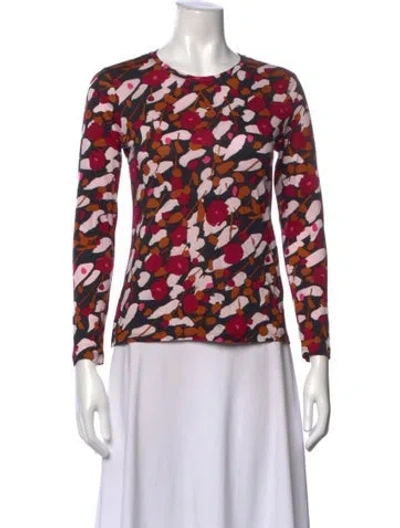Pre-owned Marimekko Floral Print Crew Neck Top In Red