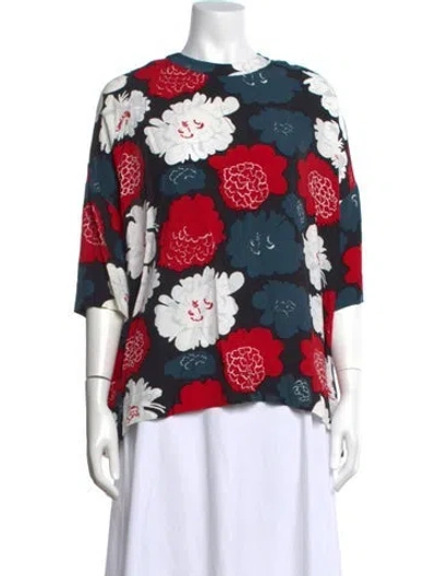 Pre-owned Marimekko Floral Print Crew Neck Top In Red