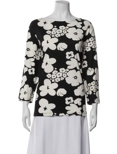 Pre-owned Marimekko Floral Print Crew Neck Top W/ Tags In White