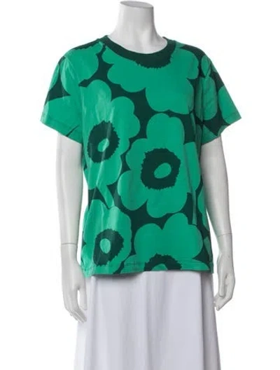 Pre-owned Marimekko Floral Print Crew Neck T-shirt In Green