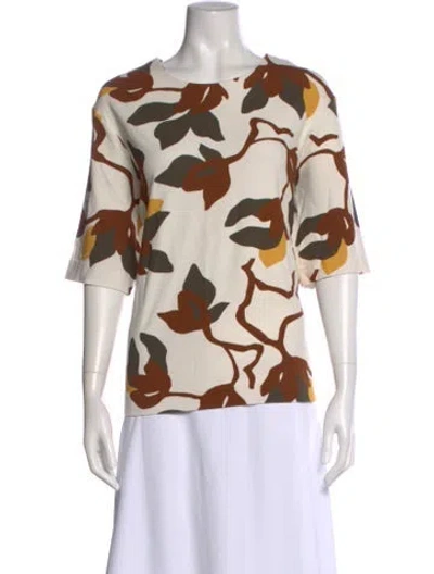 Pre-owned Marimekko Floral Print Crew Neck T-shirt In Orange