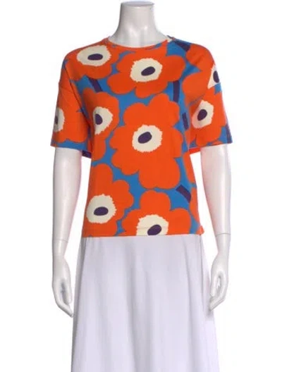 Pre-owned Marimekko Floral Print Crew Neck T-shirt In Orange