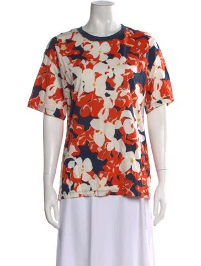 Pre-owned Marimekko Floral Print Crew Neck T-shirt In Orange