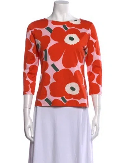 Pre-owned Marimekko Floral Print Crew Neck T-shirt In Orange