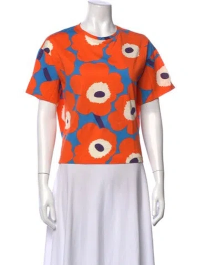 Pre-owned Marimekko Floral Print Crew Neck T-shirt In Orange