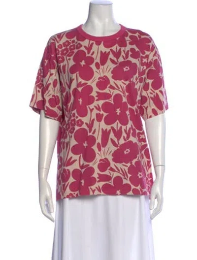 Pre-owned Marimekko Floral Print Crew Neck T-shirt In Pink