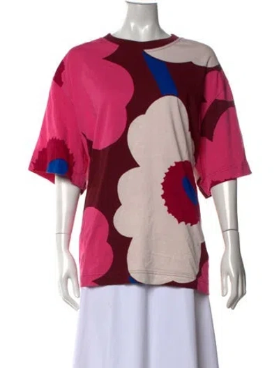 Pre-owned Marimekko Floral Print Crew Neck T-shirt In Pink