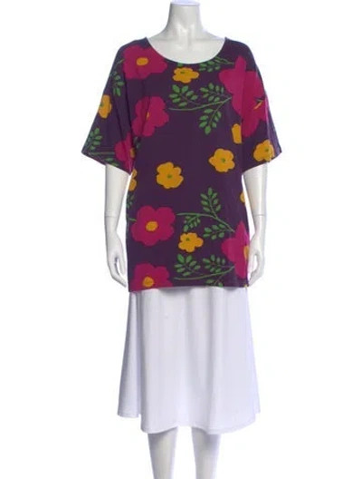 Pre-owned Marimekko Floral Print Crew Neck T-shirt In Purple